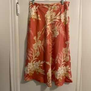 100% Linen Floral Cottage-core A Line Midi Skirt Size 12 Petite